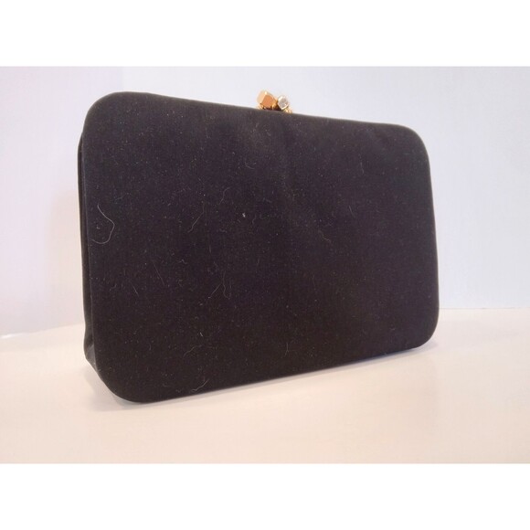 1990s Black Kisslock Boxy Clutch w/ Shoulder Strap Unbranded Evening Bag - Picture 5 of 13